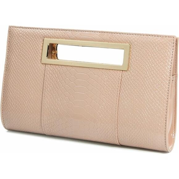 Classic Crocodile Pattern Faux Leather Metal Grip Cut it out  Nude-pink Crocodile Pattern Clutch: Faux Leather with Metal Grip